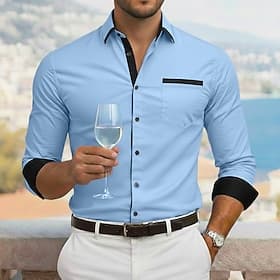 Men's Shirt Dress Shirt Button Down Shirt Non Iron Shirt Button Up Shirt Color Block Casual Daily Light Blue White Wine khaki Long Sleeve Turndown Spring Sprin