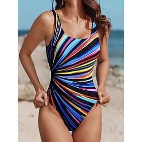 Women's Swimwear One Piece Briefs Swimsuit Vacation Fashion Graphic Geometric Round Neck Sleeveless Bathing Suits thumbnail 4