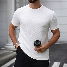 Homens Camiseta T-shirt Manga Curta Gola Redonda Verão Primavera Todas as Estações Côr Sólida Textura Moda Designer Básico Jacquard Puro Casual Férias Casual /
