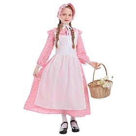 250th Anniversary USA 19th Century 1800s Prairie Dress Bonnet and Apron Set Long Sleeves Pioneer Girl Colonial Pioneer Revolutionary War Costumes Floral Fancy