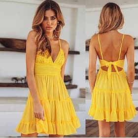 Women's Mini Dress Slip Dress Vacation Casual Outdoor Going out Regular Fit Solid Color Sleeveless Spaghetti Strap Black White Yellow Pink Summer Spring