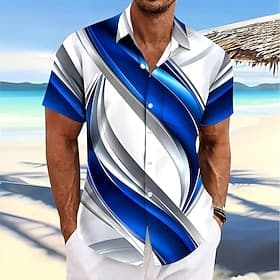 Men's Gradient Color Abstract Art Shirt Summer Shirt Button Up Shirt Short Sleeve Fashion Casual Outdoor Vacation Dailywear Summer Spring Turndown 3D Print Col
