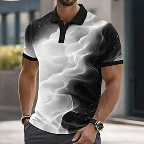 Men's Geometic Polo Shirts Short Sleeve Polo Shirts Collared Shirts Casual Athleisure Buttons Summer Spring Blue Purple Gray thumbnail 2