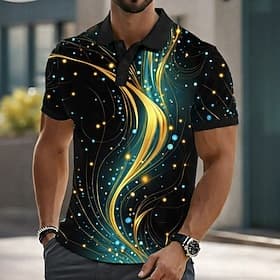 Men's Geometic Polo Shirts Short Sleeve Polo Shirts Collared Shirts Casual Athleisure Buttons Summer Spring Blue Purple Gray
