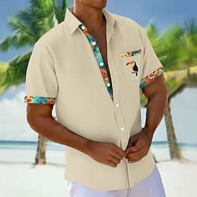 Homme Plantes Tropicales Toucans Fleurs Chemise Chemises hawaïennes Chemise Aloha Manche Courte Hawaïen Vacances Fête Été Col Rabattu Impression 3D Une poche a