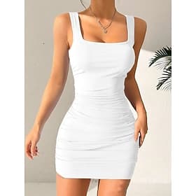 Women's Mini Dress White Dress Graduation Dress Bodycon Dress Elegant Fashion Modern Outdoor Vacation Going out Regular Fit Plain Sleeveless Square Neck Black
