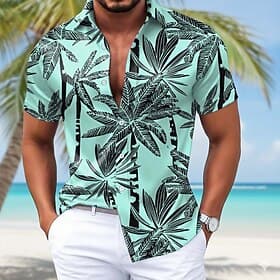 Men's Coconut Tree Tropical Plants Satin Shirt Hawaiian Shirt Aloha Shirt Short Sleeve Hawaiian Daily Vacation Summer Spring Turndown Collared Shirts 3D Print