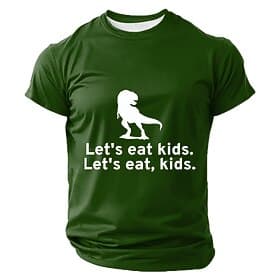 Lets Eat Kids Lets Eat, Kids Funny Grammar Punctuation Saves Lives T Rex Dinosaur Graphic Tee Green Crew Neck Short Sleeve Humor Mens Shirt Clothing Apparel S