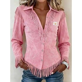 Women's Shirt Blouse Patchwork Buttons Fringe Plain Stylish Western Modern Long Sleeve Shirt Collar Regular Tops Daily Holiday Going out Pink Summer Spring