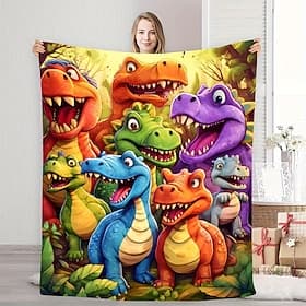 Cute Cartoon Dinosaur Throw Blanket for Kids Colorful Dino World Soft Fleece Blanket for Boys Girls Bedroom Nursery Decor