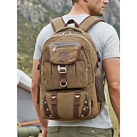 Teen Boys  College Students Vintage Canvas Backpack, Large Capacity Multi-Pocket Bookbag for Back to School, Laptop, Travel, Hiking and Outdoor Adventure