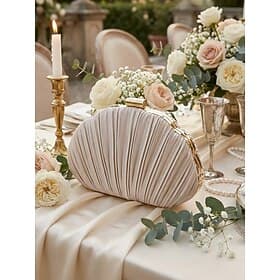 Women's Pleated Satin Shell Clutch Bag, Elegant Evening Handbag, Bridal  Wedding Guest Formal Purse