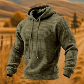 Men's Hoodie Waffle Hoodies Pullover Hoodie Sweatshirt Apricot White Yellow Army Green Green Hooded Plain Textured Casual Daily Sports  Outdoor Streetwear Cool