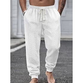 Men's Joggers Trousers Casual Pants Textured Pants Drawstring Elastic Waist Textured Plain Comfort Breathable Full Length Daily Outdoor Holiday Vacation Casual