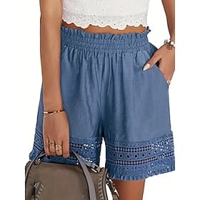 Women's Capri Pants Faux Cotton Linen Chinos Shorts Vacation Streetwear Basic Short Medium Waist Plain Pocket Elastic Waist Comfort Breathable Micro-elastic Da