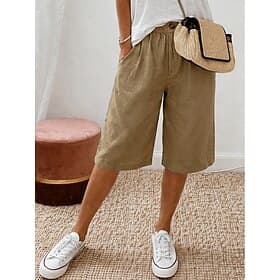 Women's Capri Pants Chinos Shorts Summer Shorts Vacation Basic Knee Length Mid Waist Comfort Inelastic Casual Daily Home White Khaki Summer Spring Regular Fit