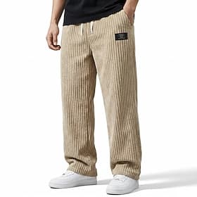 Men's Sweatpants Trousers Corduroy Pants Baggy Pants Straight Leg Sweatpants Drawstring Elastic Waist Solid Color Comfort Full Length Daily Outdoor Streetwear
