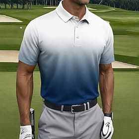 Herren Farbverlauf Golf Sport-Poloshirts Kurzarm Polo-Shirts Hemden mit Kragen Lässig Athleisure Knöpfe Sommer Blau