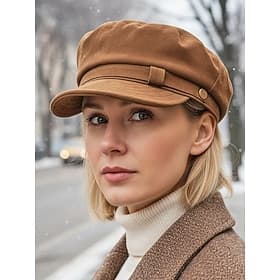 Women's Faux Suede Polyester Newsboy Cap, Multi-Color Vintage Baker Boy Hat, Soft Structured Design for Autumn, Winter  Spring, Perfect for Casual Daily Wear,