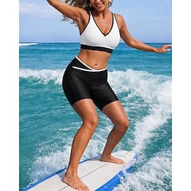 Damen Bikini-Sets Badeanzug 2 Teile Farbblockierung UV Schutz Elastisch Ärmellos Bademode Badeanzug Surfen Tauchen Schwimmen Sommer