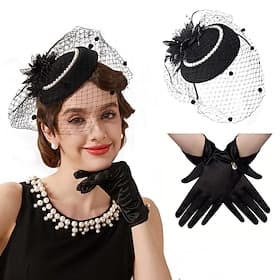 Gloves Necklace Fascinator Hat Gentlewoman Fancy Dress Women's Masquerade Ascot Horse Racing Festival Adults' Headpiece