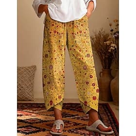 Women's Slacks Cropped Pants Vacation Vintage Casual Ankle-Length High Waist Graphic Geometric Pattern Abstract Elastic Waistband Comfy Comfort Breathability I