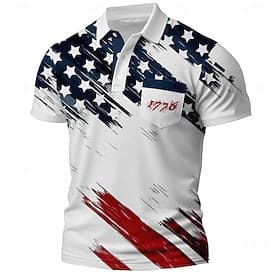 4th of July 2026 250th Men's American US Flag Polo Short Sleeve Polo Shirts Collared Shirts Casual Outdoor Athleisure Daily Wear Pocket 3D Print Buttons Summer