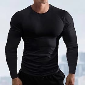 Men's Solid Colored Running T-Shirt Compression Shirt Running Shirt Spring Fall Long Sleeve Quick Dry Compression Moisture Wicking Gym Workout Active Training