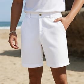 Men's Linen Shorts Dress Shorts Summer Shorts Pleated Shorts Pocket Buttons Pleats Plain Comfort Breathable Knee Length Casual Daily Holiday Fashion Designer B