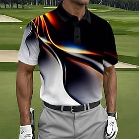 Men's Geometic Golf Sports Polo Shirts Short Sleeve Polo Shirts Collared Shirts Casual Athleisure Buttons Summer Spring Purple