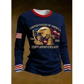 Independence Day American Anniversary Patriotic Women's T Shirt Graphic Flag Stylish Classic Casual Long Sleeve Crew Neck Round Neck Daily Print Blue Black Sum