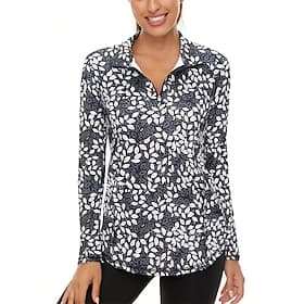 Women's Floral Golf Polo Shirt Tennis Shirt Long Sleeve Print Quarter Zip Pullover UV Protection Elastic Breathable Tennis Golf Pickleball Zip Collar Shirt Pol