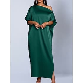 Femmes Robe maxi Robe en Satin Robe de Soirée Robe Décontractée Élégant Mode Moderne Extérieur Vacances Sortir Coupe régulière Uni Demi Manches Une Épaule Bleu