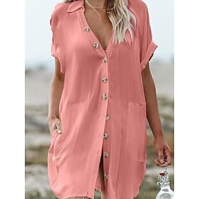 Women's Mini Dress White Dress Beach Dress Black Dress Shirt Dress Elegant Fashion Classic Daily Outdoor Beach Loose Fit Plain Short Sleeve V Neck Black White