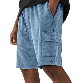 SoftFade™ Men's Shorts 100% Cotton Casual Shorts Acid Wash Shorts Drawstring Elastic Waist Multi Pocket Plain Solid Comfort Breathable Knee Length Streetwear V