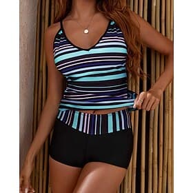 Women's Medium Surfing Tankinis  Bikinis Bathing Suit Tankini Stripes Open Back UV Protection Elastic Sleeveless Swimwear Surfing Diving Swimming Summer