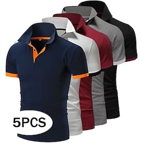 Voor heren Polo Golfshirt Casual Sport Klassiek Korte mouw Basic Effen Kleur Effen 5-delig Multipack Zomer Lente Alle seizoenen Strak 1 2 3 4 5 6 Polo