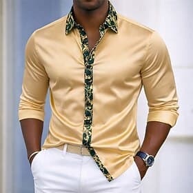 Men's Shirt Satin Shirt Dress Shirt Button Up Shirt Prom Shirt Solid Color Wedding Formal Black Royal Blue Gold Long Sleeve Turndown All Seasons Clothing Appar
