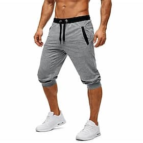 Men's Active Shorts Capri Pants Sweat Shorts Shorts Drawstring Elastic Waist Plain Plain Comfort Knee Length Daily Outdoor Streetwear Sports Streetwear Black L