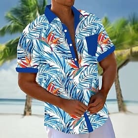 Men's Leaf Tropical Plants Summer Hawaiian Shirt Button Up Shirt Aloha Shirt Short Sleeve Hawaiian Casual Vacation Summer Spring Turndown 3D Print Collared Shi thumbnail 2