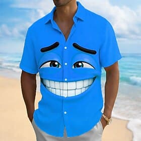 Homme Illusion d'optique Dessin Animé 3D Visage Souriant Chemise Chemise Boutonnée Manche Courte Drôle Quotidien Vacances Été Printemps Col Rabattu Impression thumbnail 2
