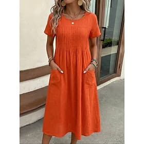 Women's Midi Dress Linen-feel Dresses Shift Dress T Shirt Dress Tee Dress Fashion Modern Daily Outdoor Holiday Loose Fit Plain Short Sleeve Crew Neck Army Gree