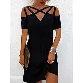 mini robe unie à découpes et col en V pour femme, tenue quotidienne, vacances, manches courtes, été, printemps