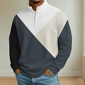 Men's Color Block Geometic Polo Long Sleeve Standing Collar Athleisure Vacation Athleisure Casual Daily 3D Print Color Block Spring Fall Blue White Green