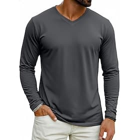 Men's T Shirt Tee Top Long Sleeve V Neck Spring Winter Spring   Fall Solid Color Plain Knitwear Daily Sportswear Plain Casual Daily Outdoor Dark Gray Top Tee f