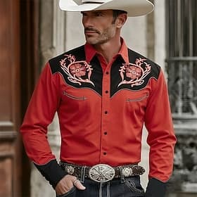 Men's Floral Print Flowers Shirt Western Shirt Cowboy Shirt Long Sleeve Vintage Retro Casual Outdoor WorkWear Spring Fall Turndown 3D Print Button Up Shirts Re