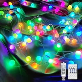 RGB-Mini-Lichterkette mit Kugeln, wasserdicht (IP65), Bluetooth-App-Steuerung, USB-Stromversorgung, 24-Tasten-Fernbedienung mit Timer, für drinnen und draußen: