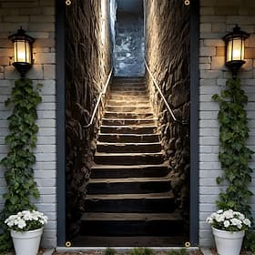 3D Stone Staircase Door Cover Ancient Steps Doorway Banner Illusion Fabric Wall Hanging Mystery Path Decor for Home Office
