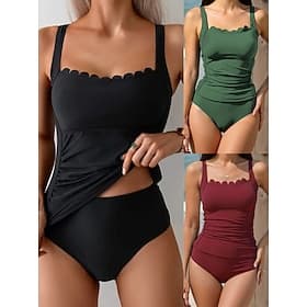 Women's Swimwear Tankini 2 Piece High Waist Swimsuit Tummy Control High Waist Slim Backless Vacation Beach Wear Solid Color Scoop Neck Sleeveless Bathing Suits