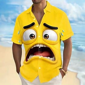 Homme Illusion d'optique Dessin Animé 3D Visage Souriant Chemise Chemise Boutonnée Manche Courte Drôle Quotidien Vacances Été Printemps Col Rabattu Impression